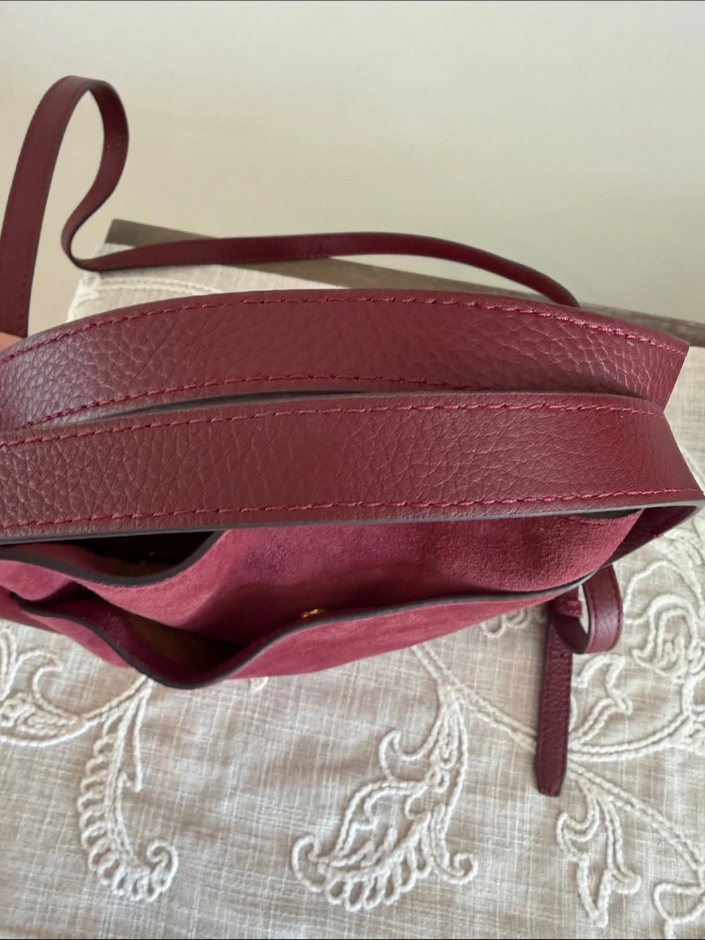 American Leather Co Auburn Suede w/Leather Strap/Handles & Trim Satchel.